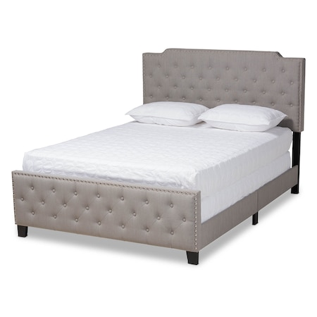 Baxton Studio Marion Grey Upholstered Button Tufted Queen Size Panel Bed 162-10327